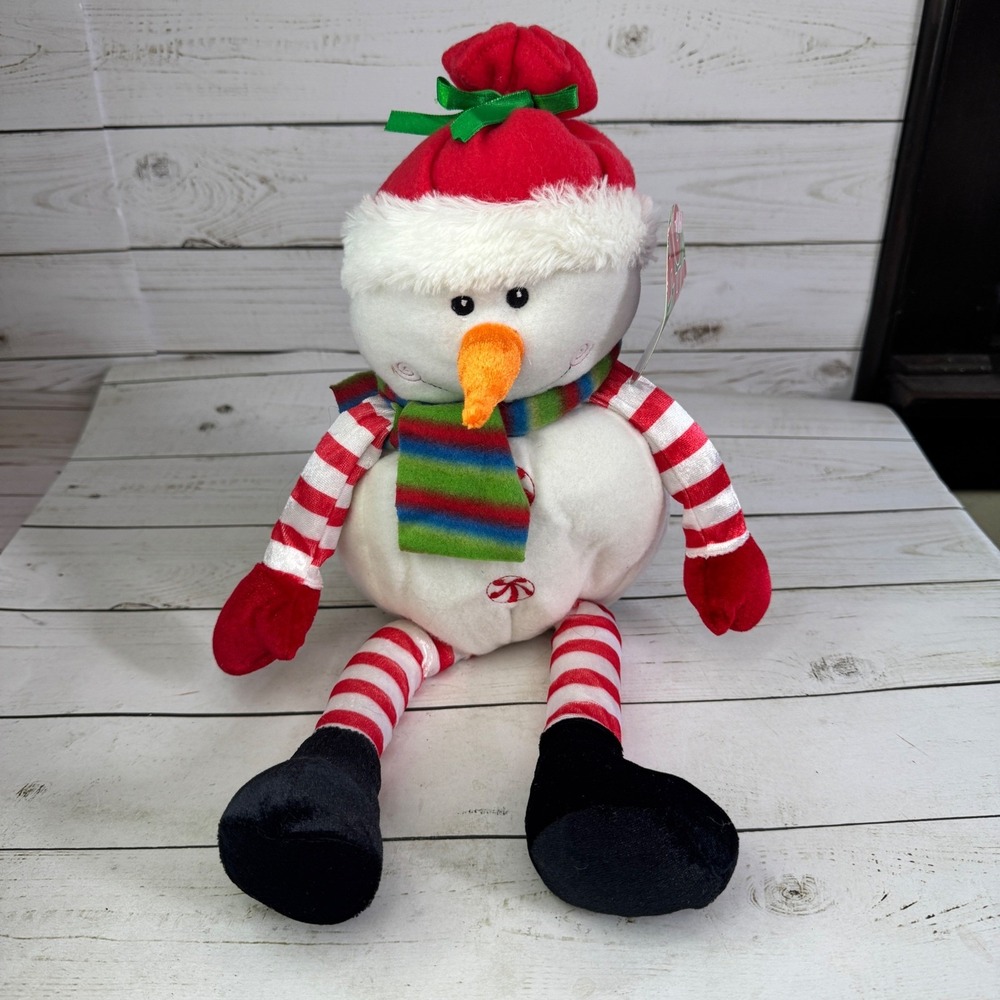 Sugar Loaf Christmas Snowman Plush‎ 12" Stocking Hat Red Striped Arms